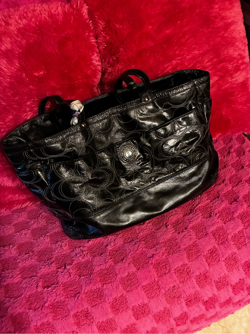 Coach Black Quilted Signature Leather Tote with Turnlock Accent
